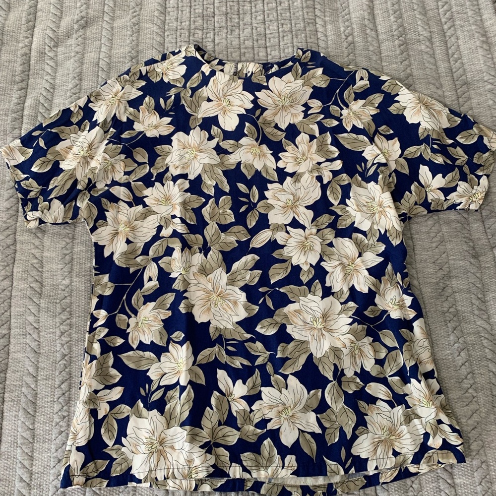 Pendleton Navy and Cream Floral Blouse